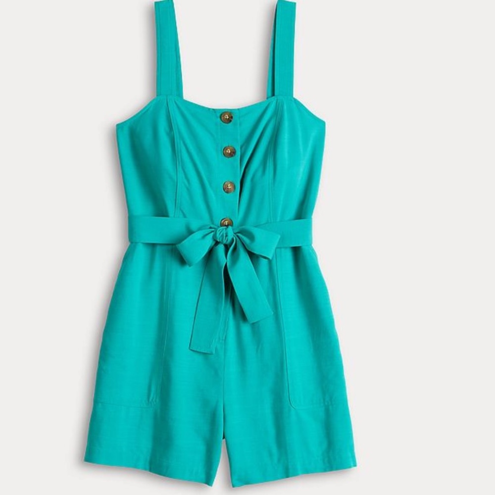 Nine West Women's Bow Front Squareneck Sleeveless Green Romper size XXL